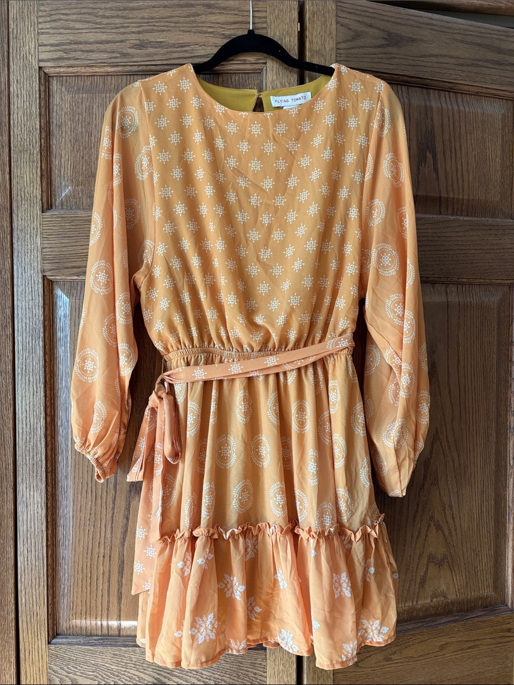 Flying Tomato Orange Peach Floral Tie-Waist Casual Dress